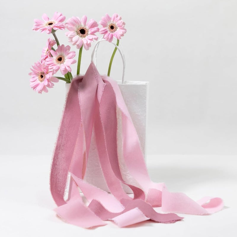 Keypan Dusty Rose Pink Ribbon 1-1/2 x 15 Yards Handmade Cotton Frayed Fringe Fabric Ribbons for Crafts Flower Bouquets Wedding Baby Shower Home DIY Decor - Image 3
